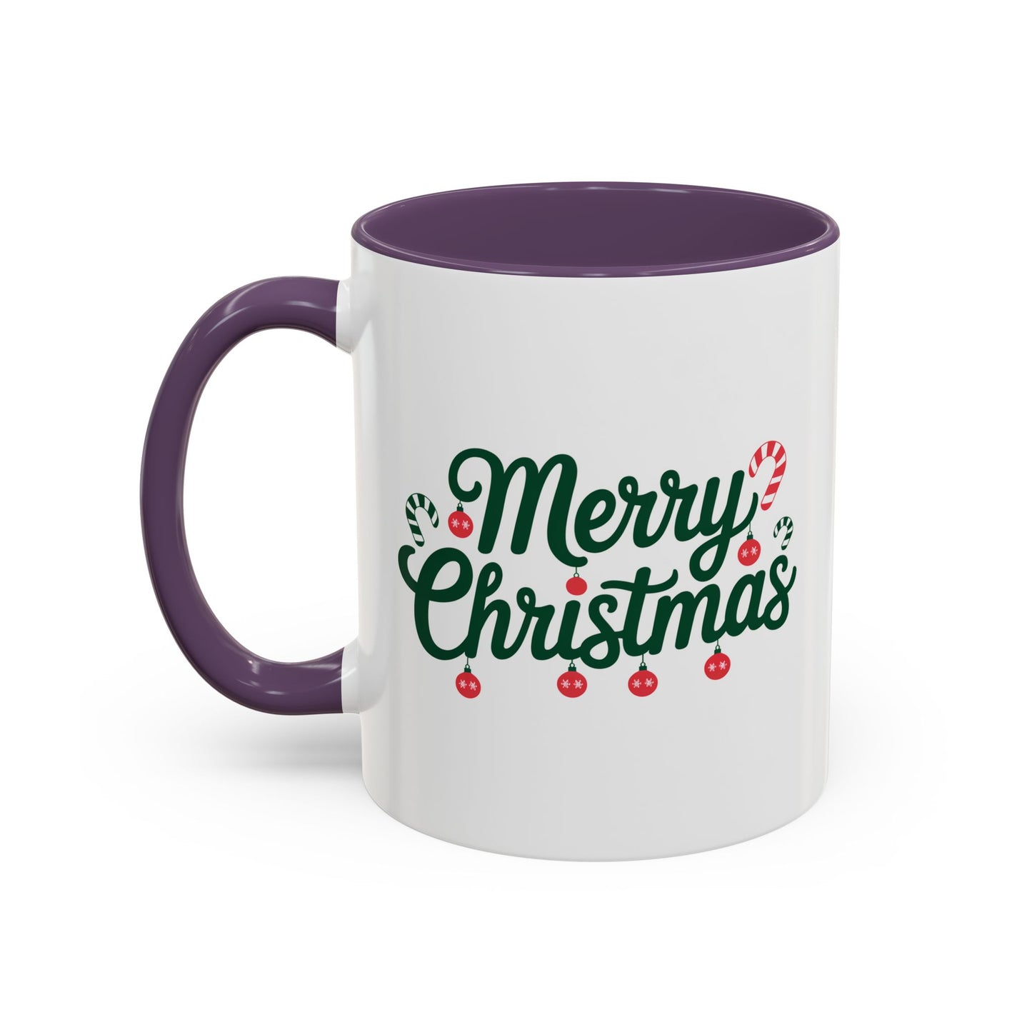 Christmas Mug - Merry Christmas Green Text Ornaments Candy Canes