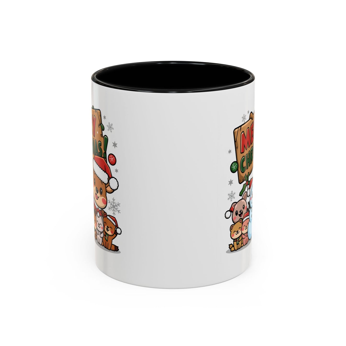 Christmas Mug - Merry Christmas Red & Green Text Reindeer Snowman