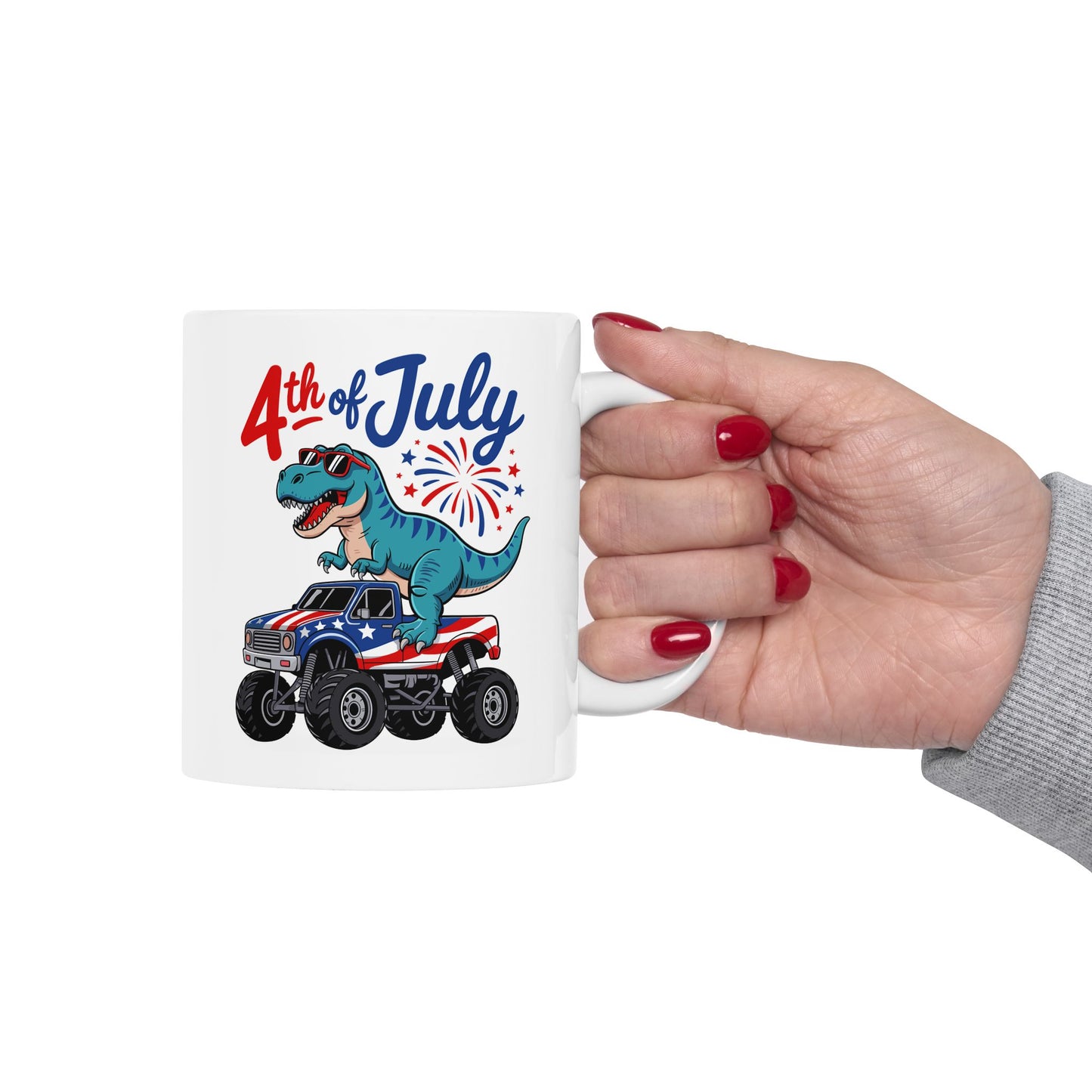 4th of July Mug - T Rex Monster Truck USA
