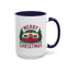 Christmas Mug - Merry Christmas Maroon Text Camper Trees