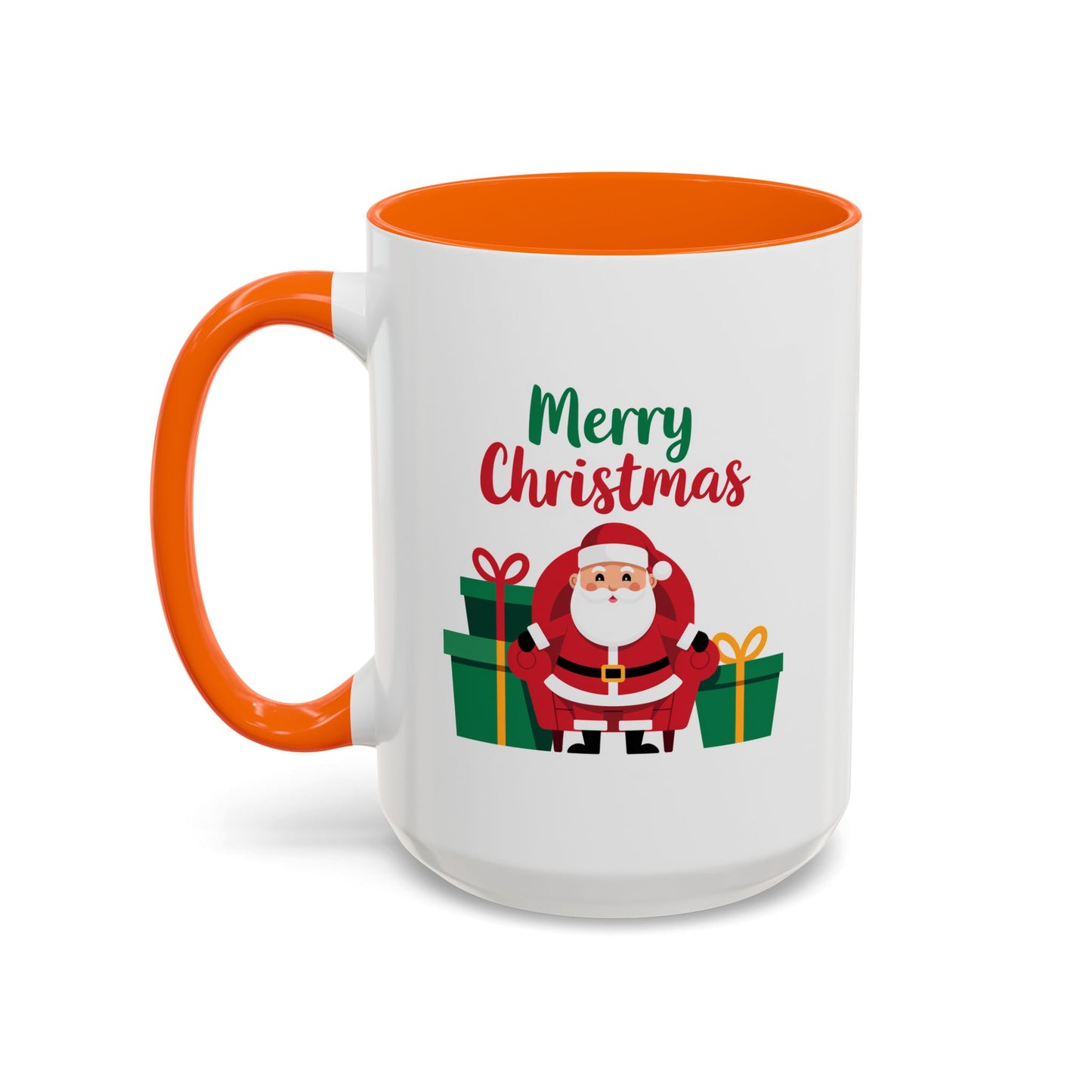 Christmas Mug - Merry Christmas Green & Red Text Santa Presents