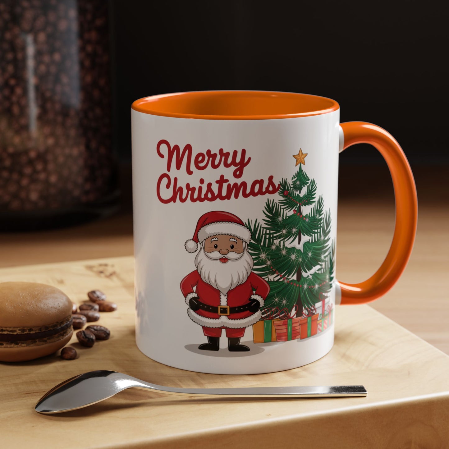 Christmas Mug - Merry Christmas Red Text Santa Tree Presents