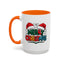 Christmas Mug - Merry Christmas Green Red Yellow and Blue Text Red Hats