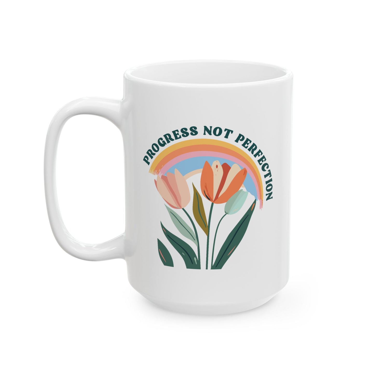 Motivation Mug - Progress Not Perfection Flowers