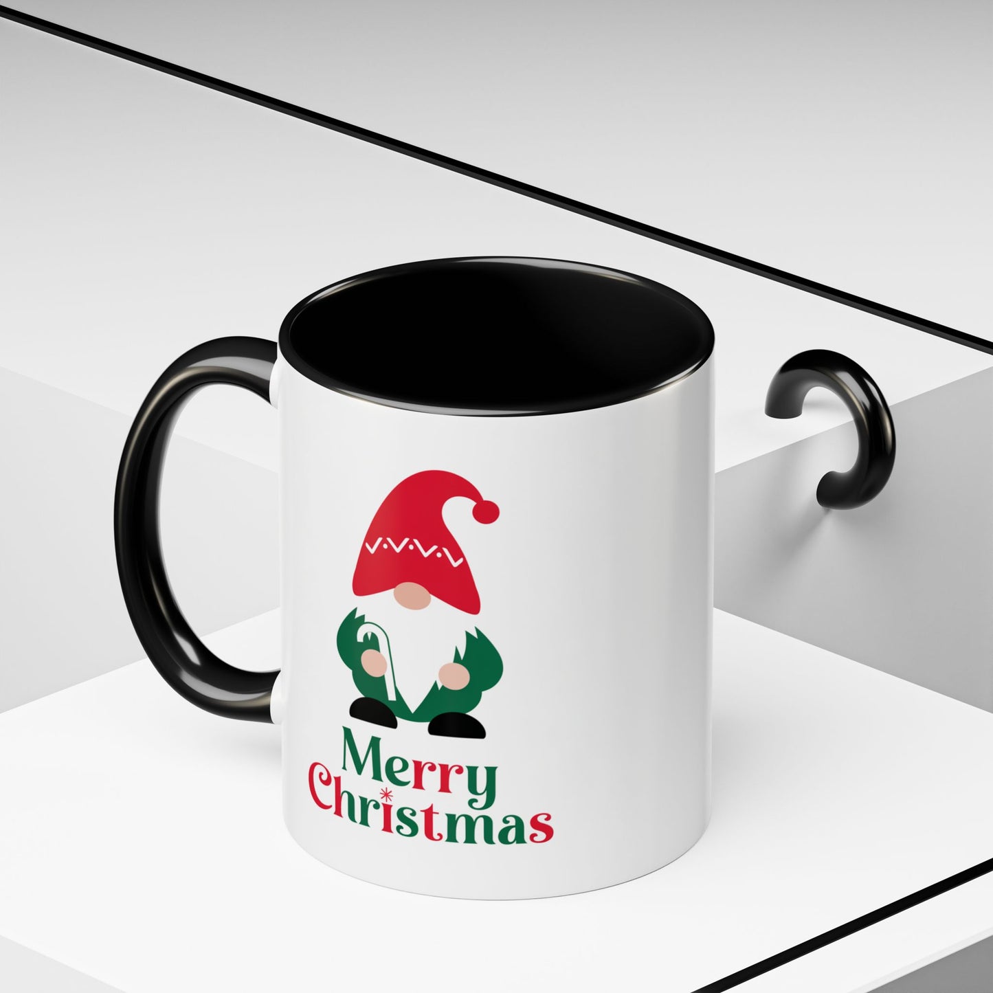 Christmas Mug - Merry Christmas Green & Red Text Gnome Candy Cane