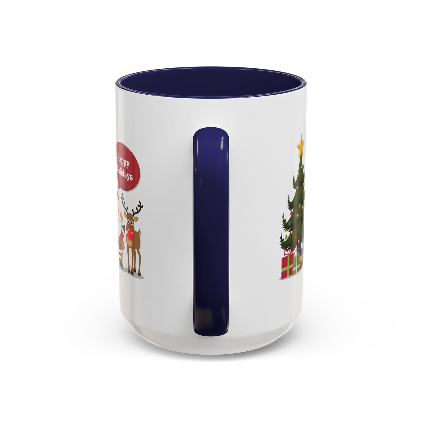 Christmas Mug - Happy Holidays Callout Santa Tree Presents Reindeer