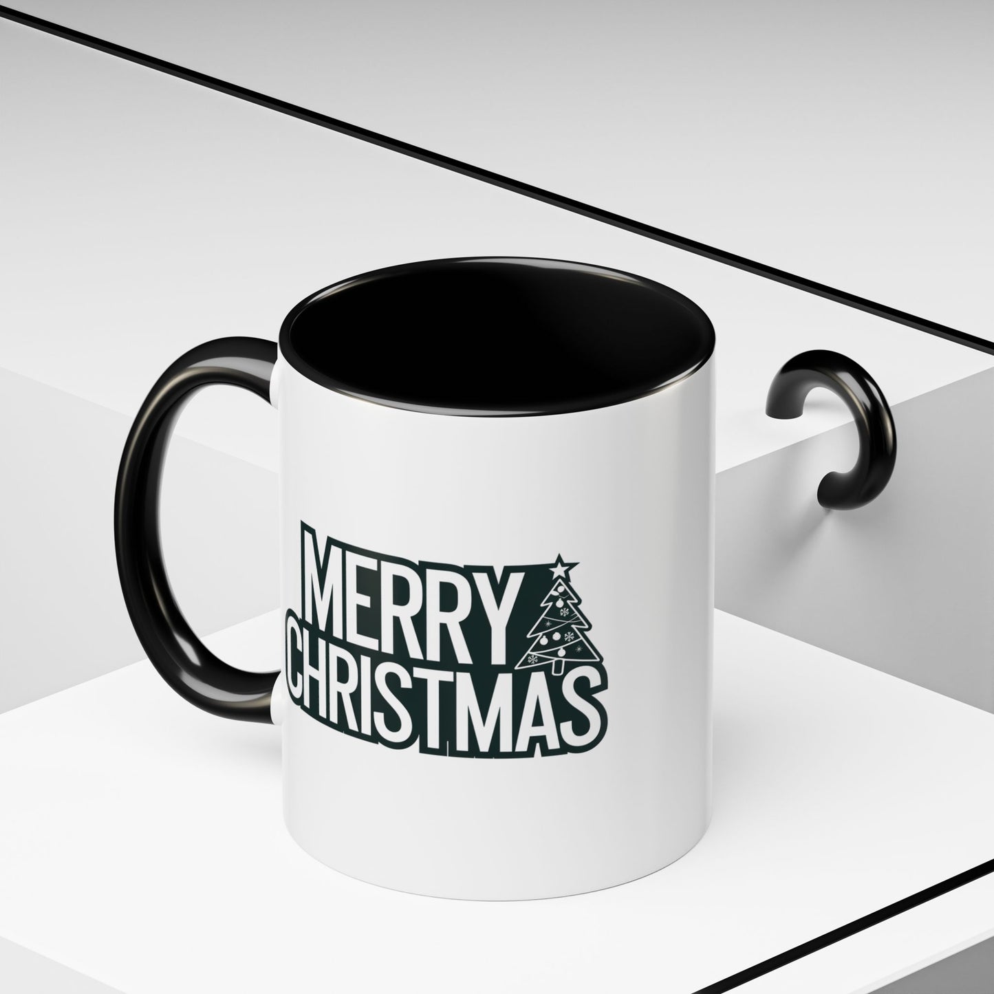 Christmas Mug - Merry Christmas White & Black Text Tree