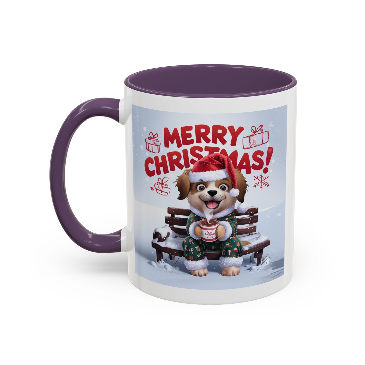 Christmas Mug - Merry Christmas Red Text Puppy Green Top 2