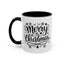 Christmas Mug - Merry Christmas Black Text Tree Snowflakes Hearts