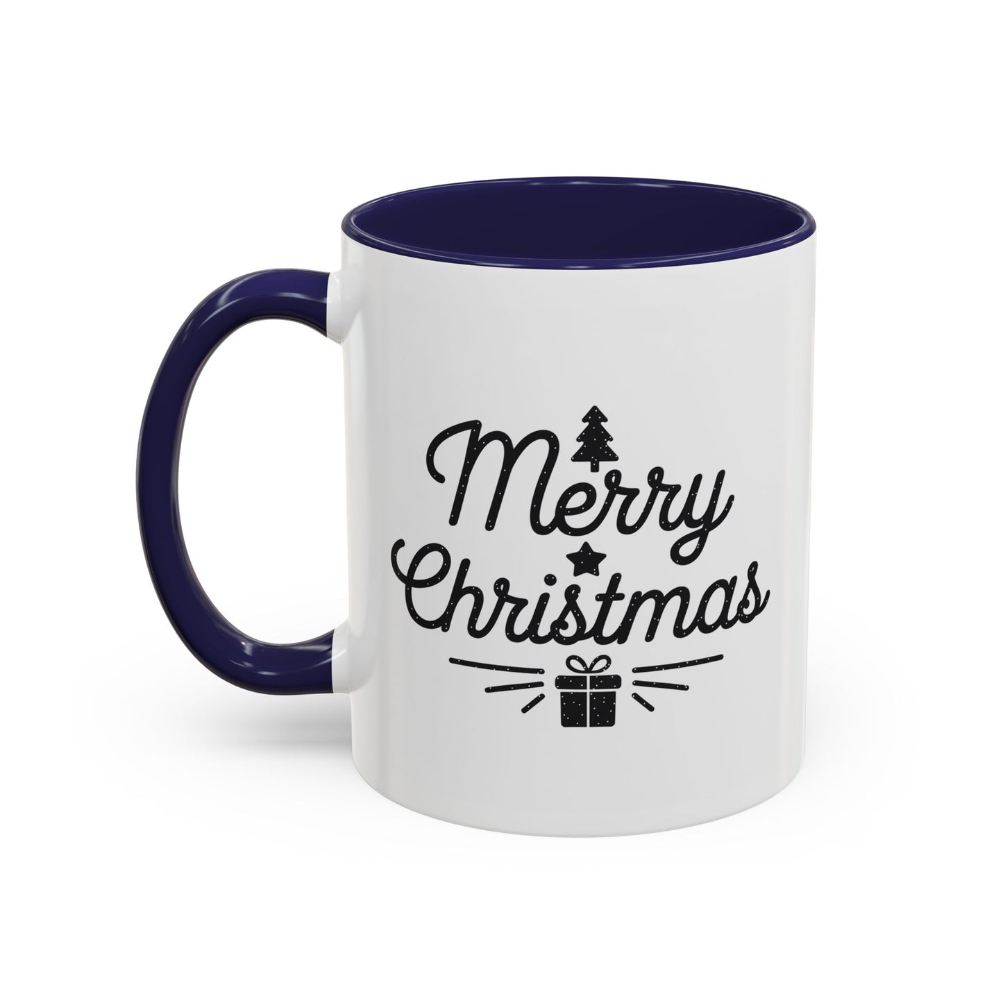 Christmas Mug - Merry Christmas Black Text Tree Star Present