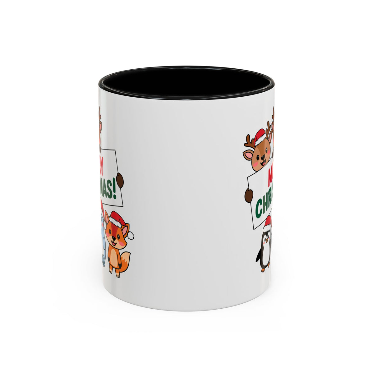 Christmas - Merry Christmas Red & Green Text Reindeer Penguin Bear Fox