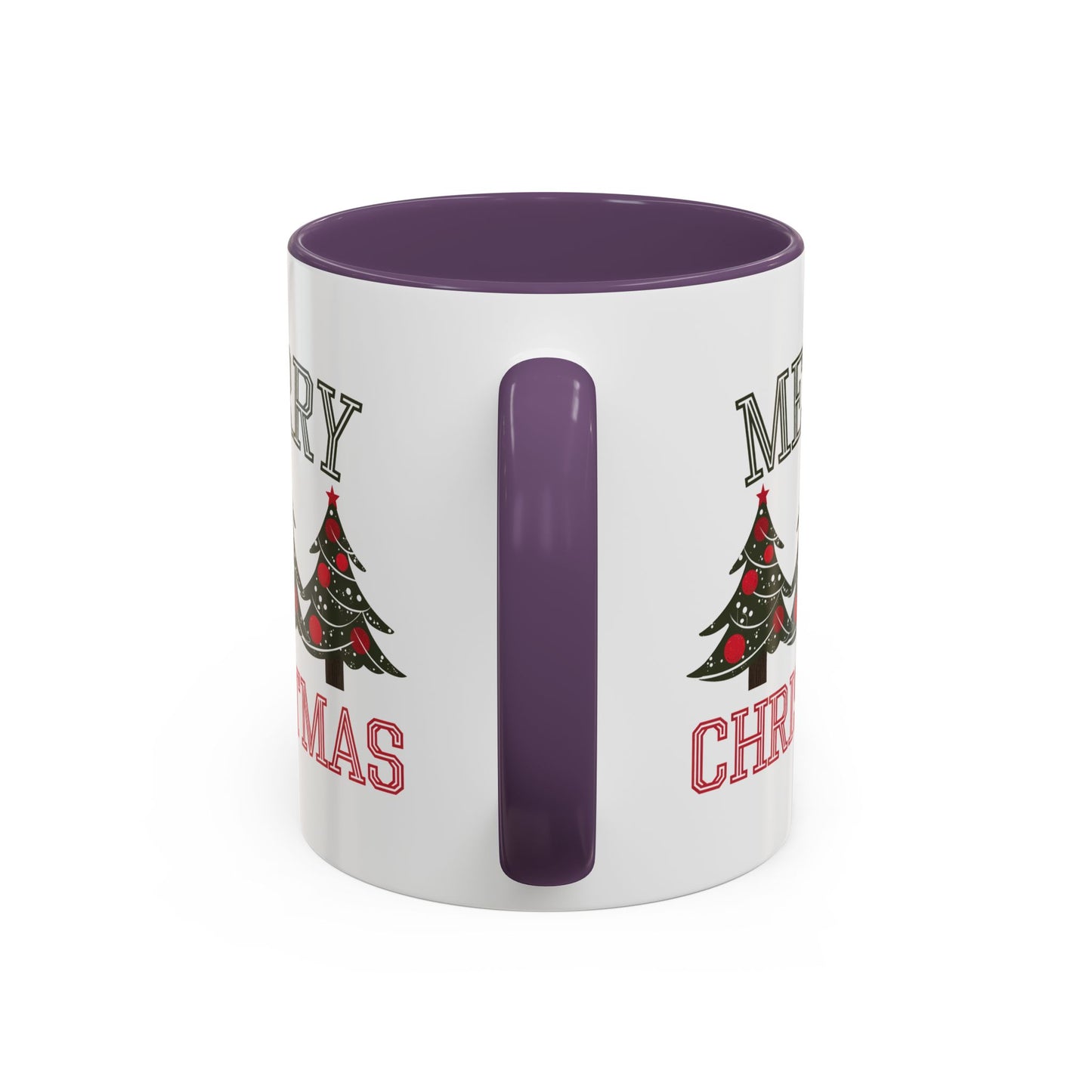 Christmas Mug - Merry Christmas Green & Red Text Decorative Trees