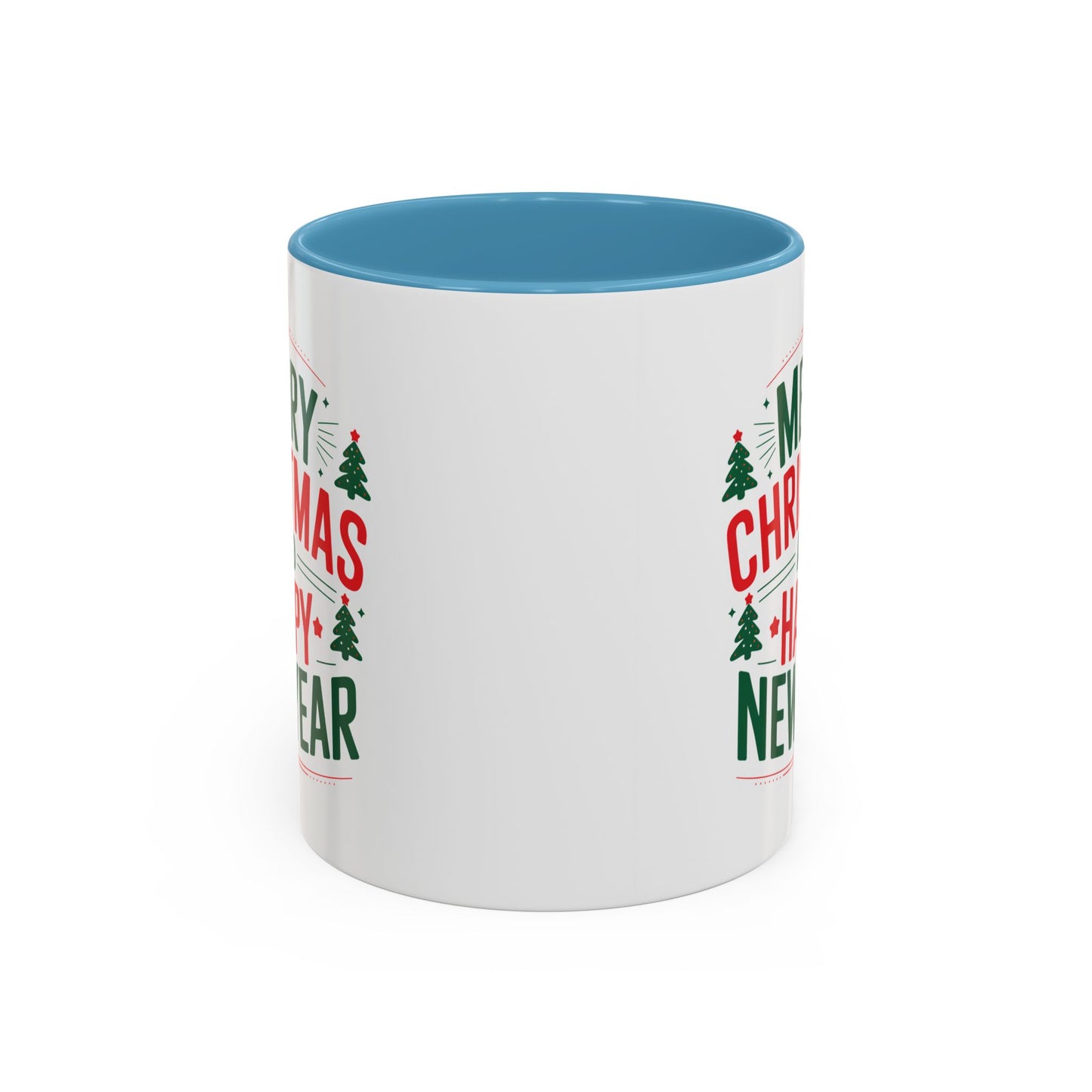 Christmas Mug - Merry Christmas and a Happy New Year Green & Red Text Trees Stars