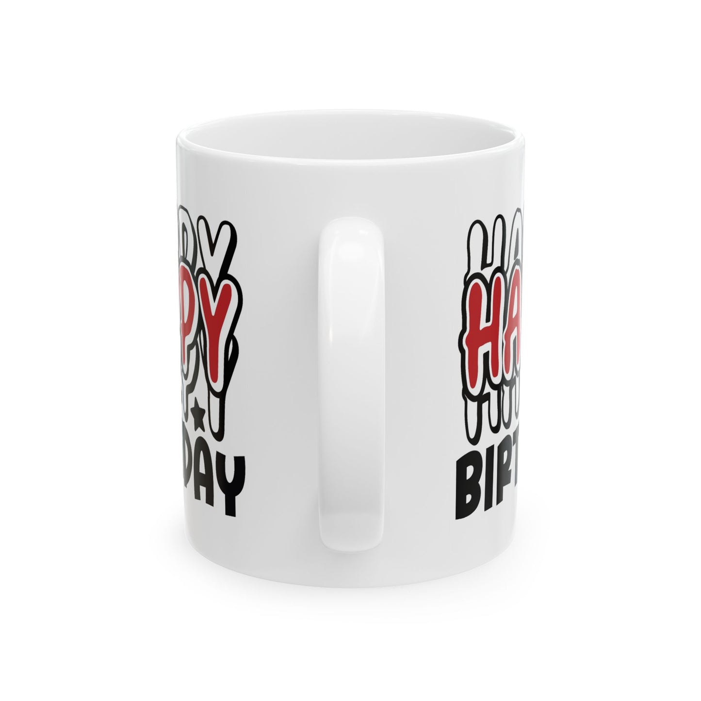Birthday Mug - Happy Birthday Red White & Black Text