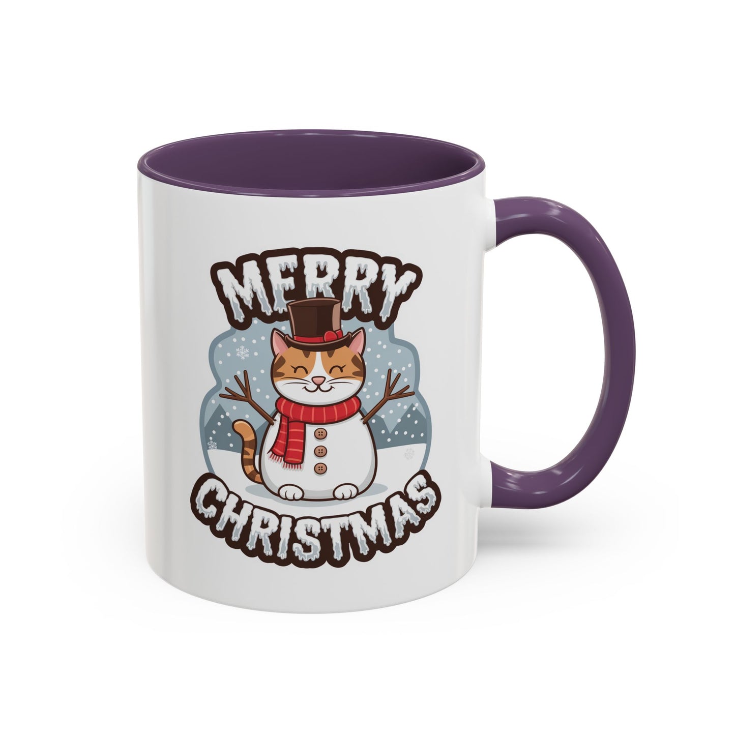 Christmas Mug - Merry Christmas Black & White Text Snowman Cat