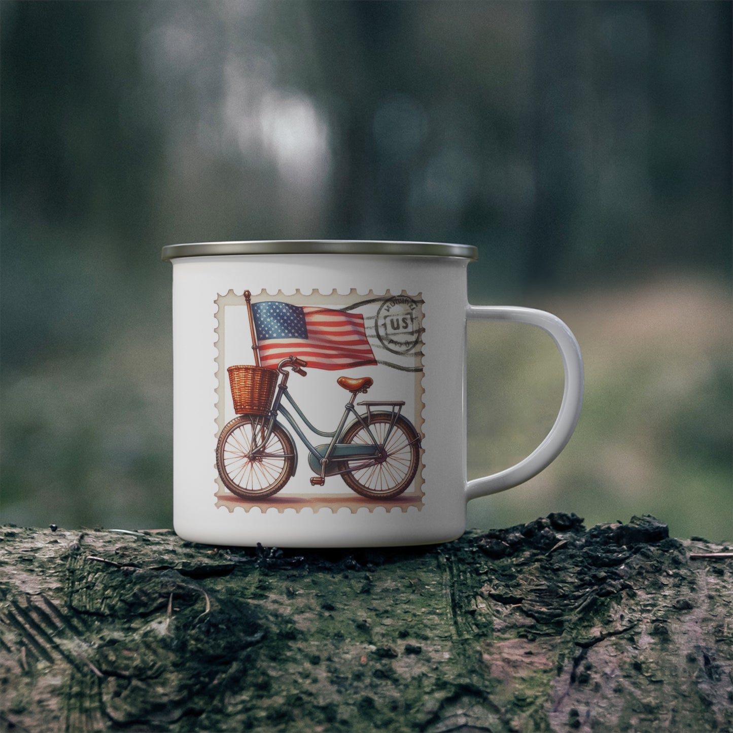 4th of July Mug - American Flag Bicycle Stamp