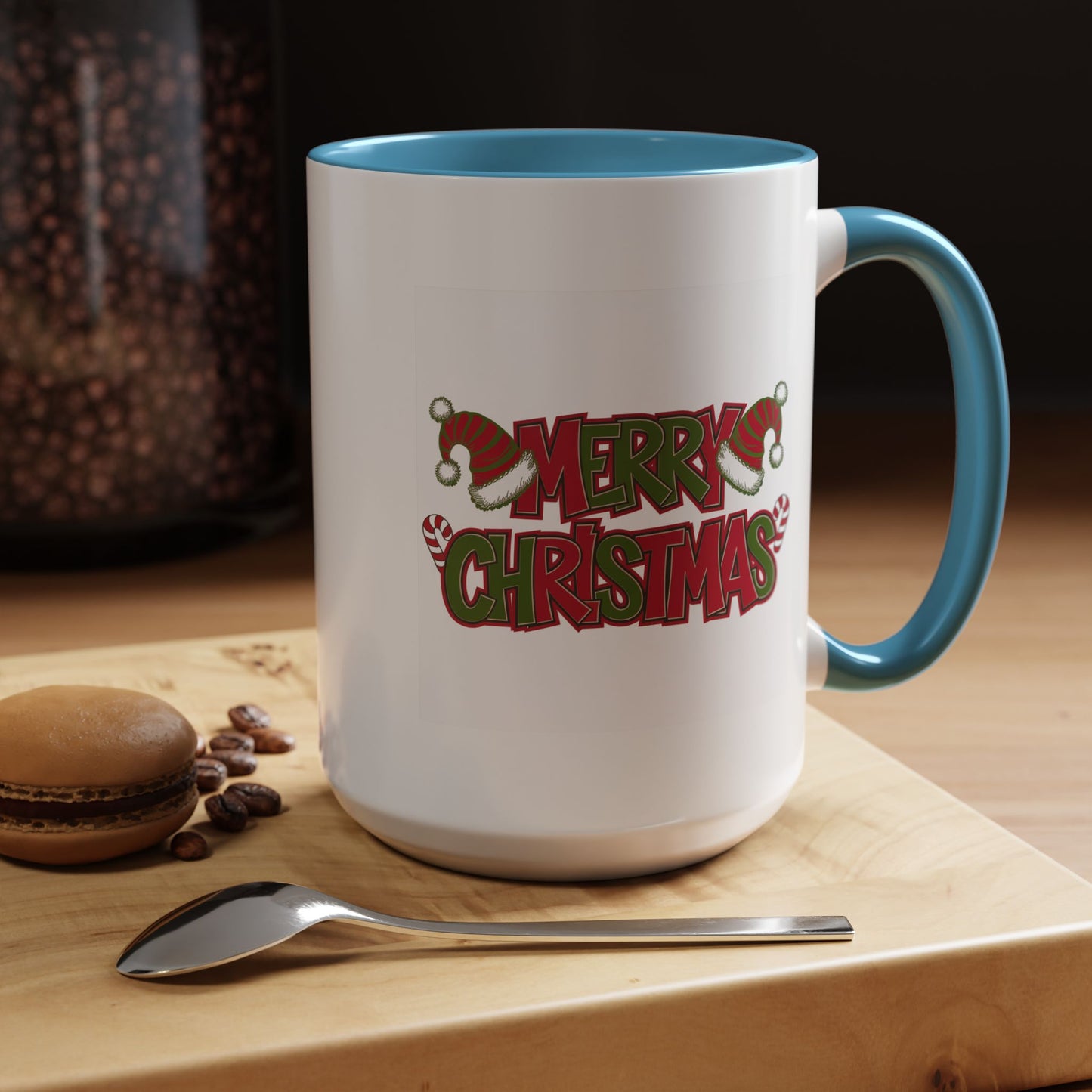 Christmas Mug - Merry Christmas Red & Green Text Hats Candy Canes