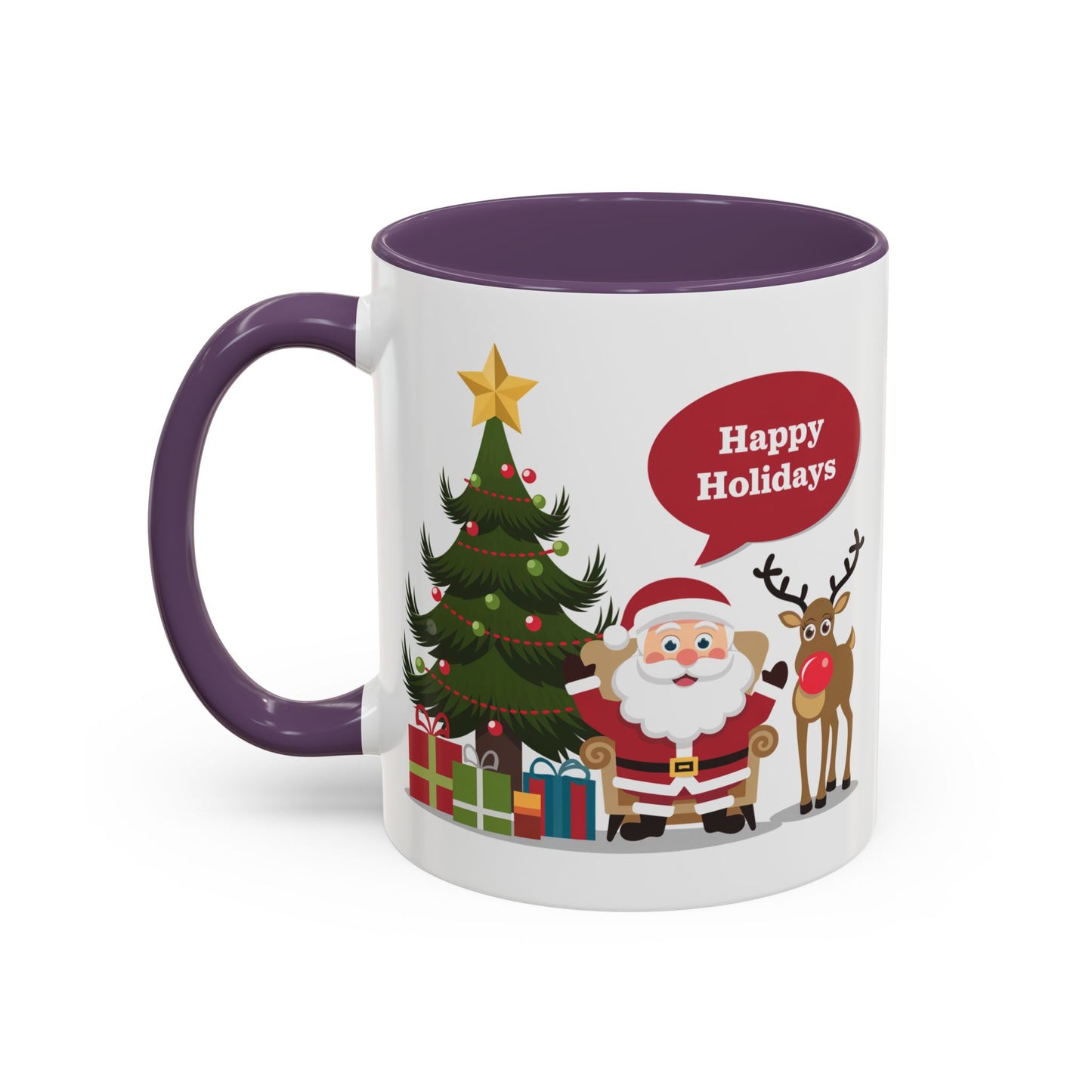 Christmas Mug - Happy Holidays Callout Santa Tree Presents Reindeer