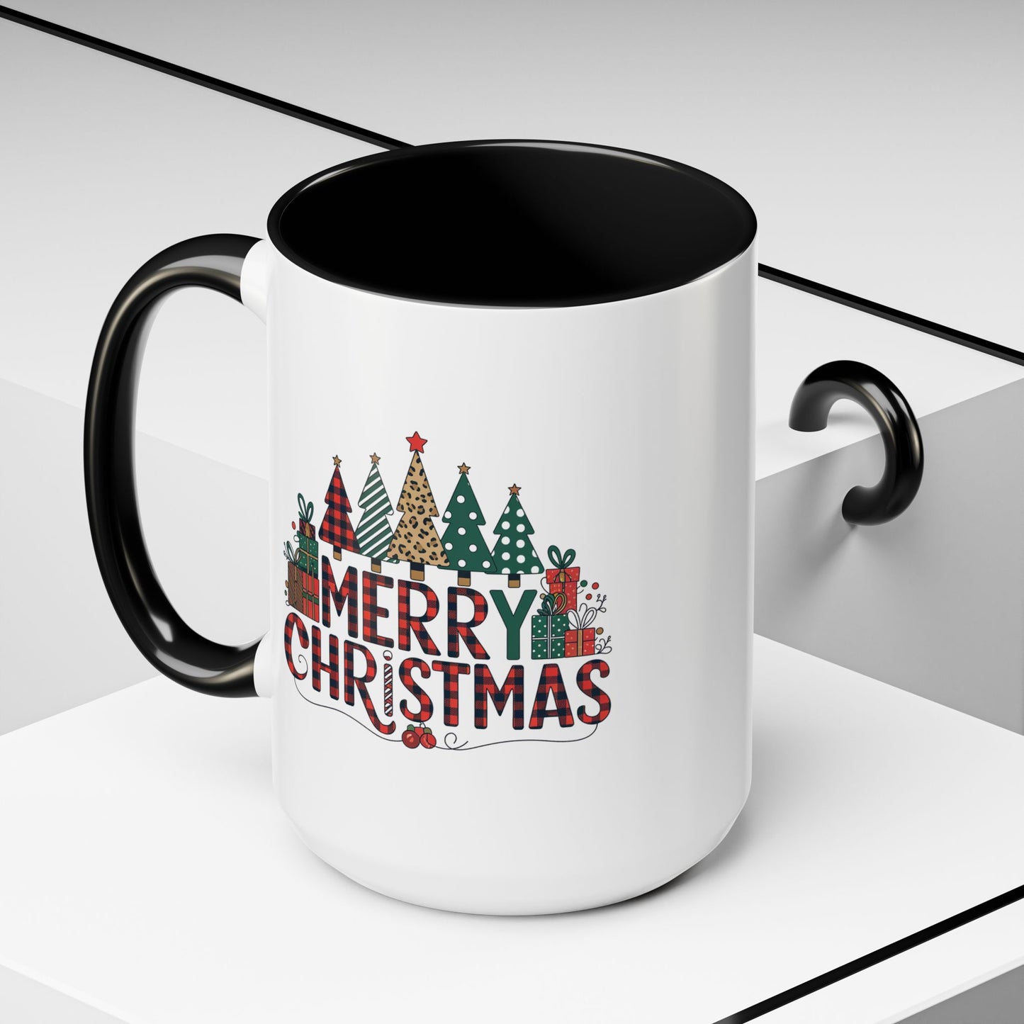 Christmas Mug - Merry Christmas Tartan Text Trees Presents