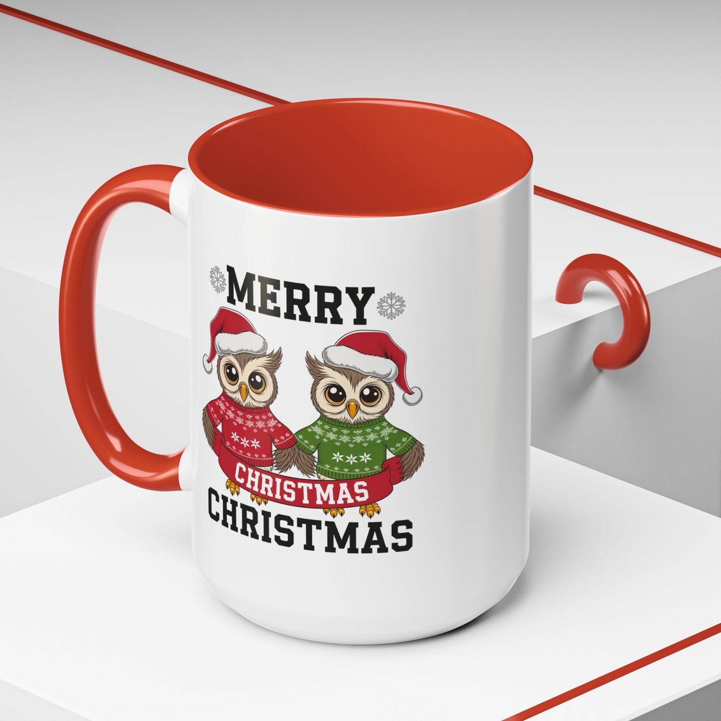Christmas Mug - Merry Christmas Black Text Owls