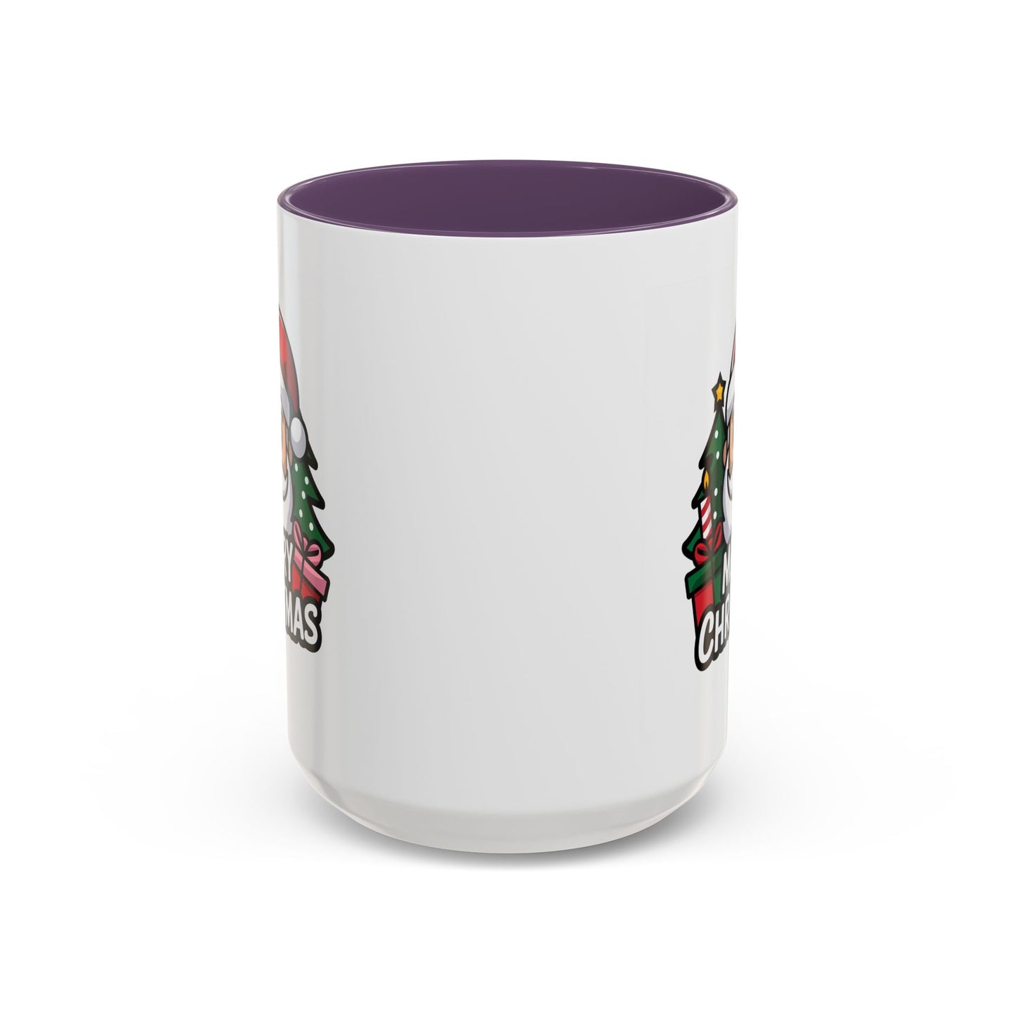 Christmas Mug - Merry Christmas White & Black Text Santa Trees Presents