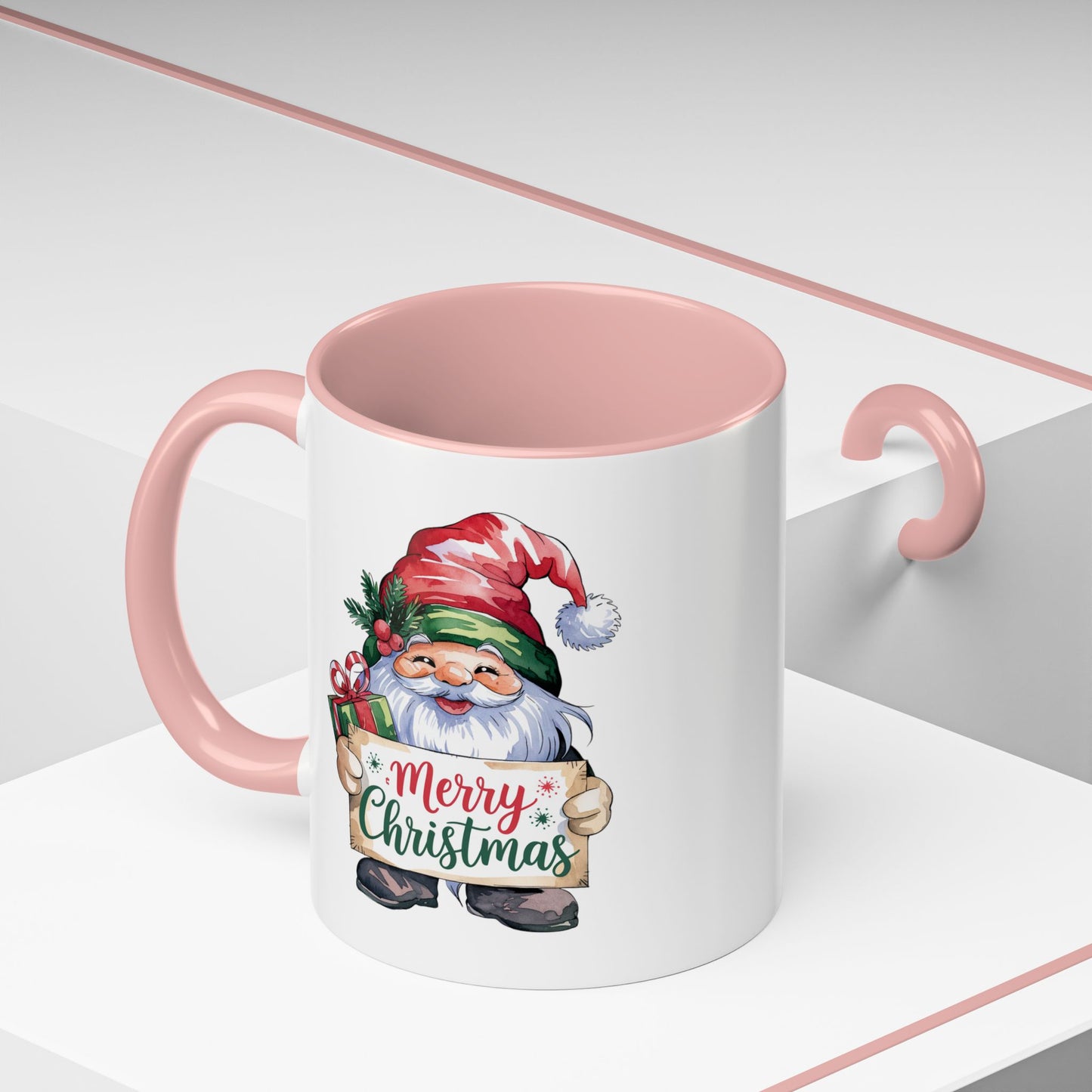 Christmas Mug - Merry Christmas Red & Green Text Gnome Present