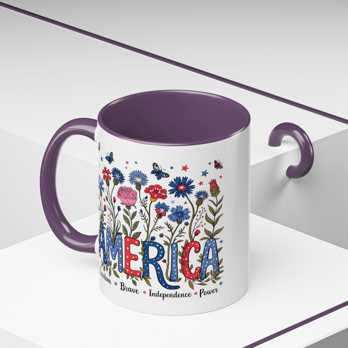 4th of July Mug - Floral America Patriotic