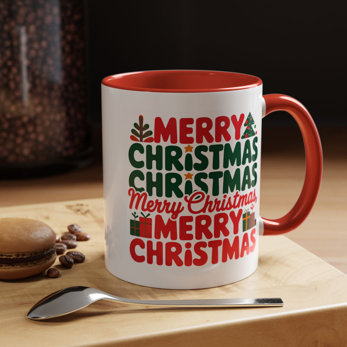 Christmas - Merry Christmas Red & Green Text Trees Presents Candles