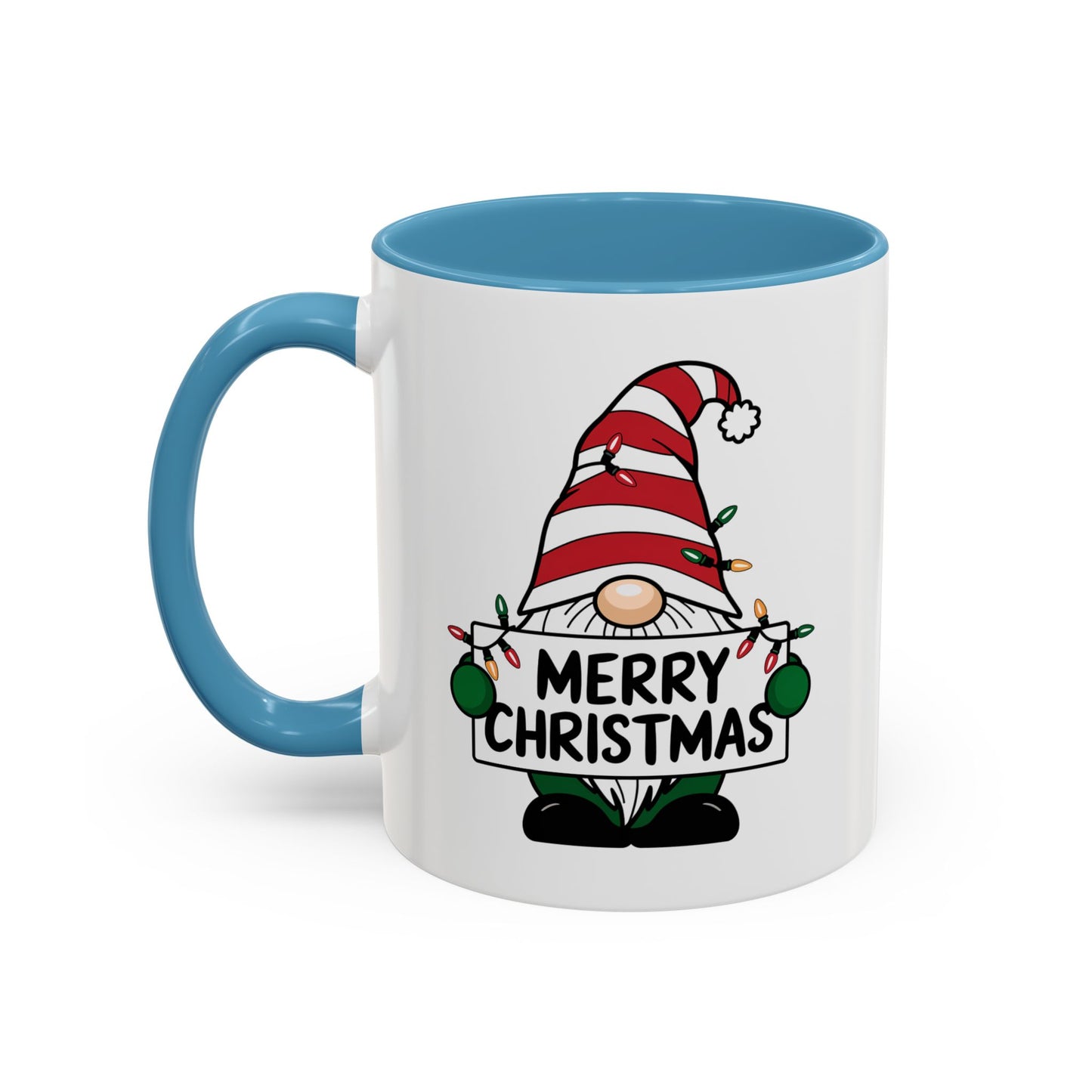 Christmas Mug - Merry Christmas Black Text Gnome Lights