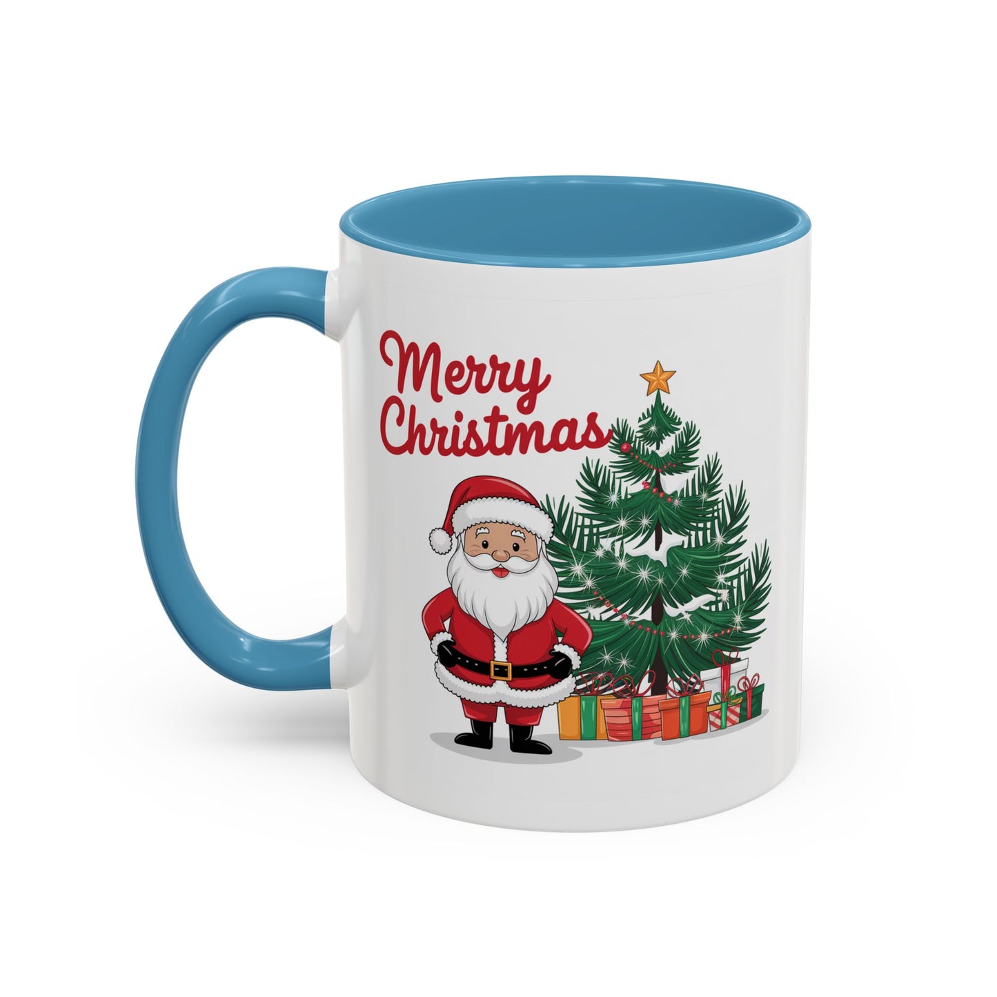 Christmas Mug - Merry Christmas Red Text Santa Tree Presents