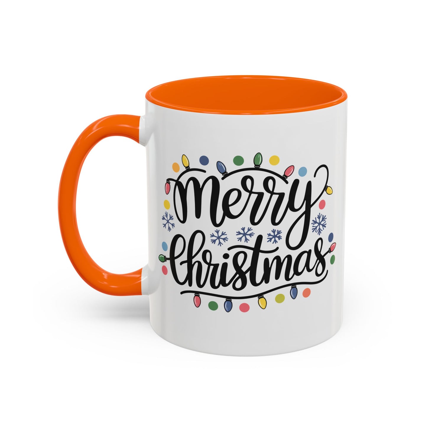 Christmas Mug - Merry Christmas Black Text Colored Lights