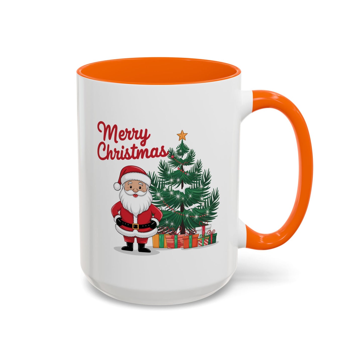 Christmas Mug - Merry Christmas Red Text Santa Tree Presents