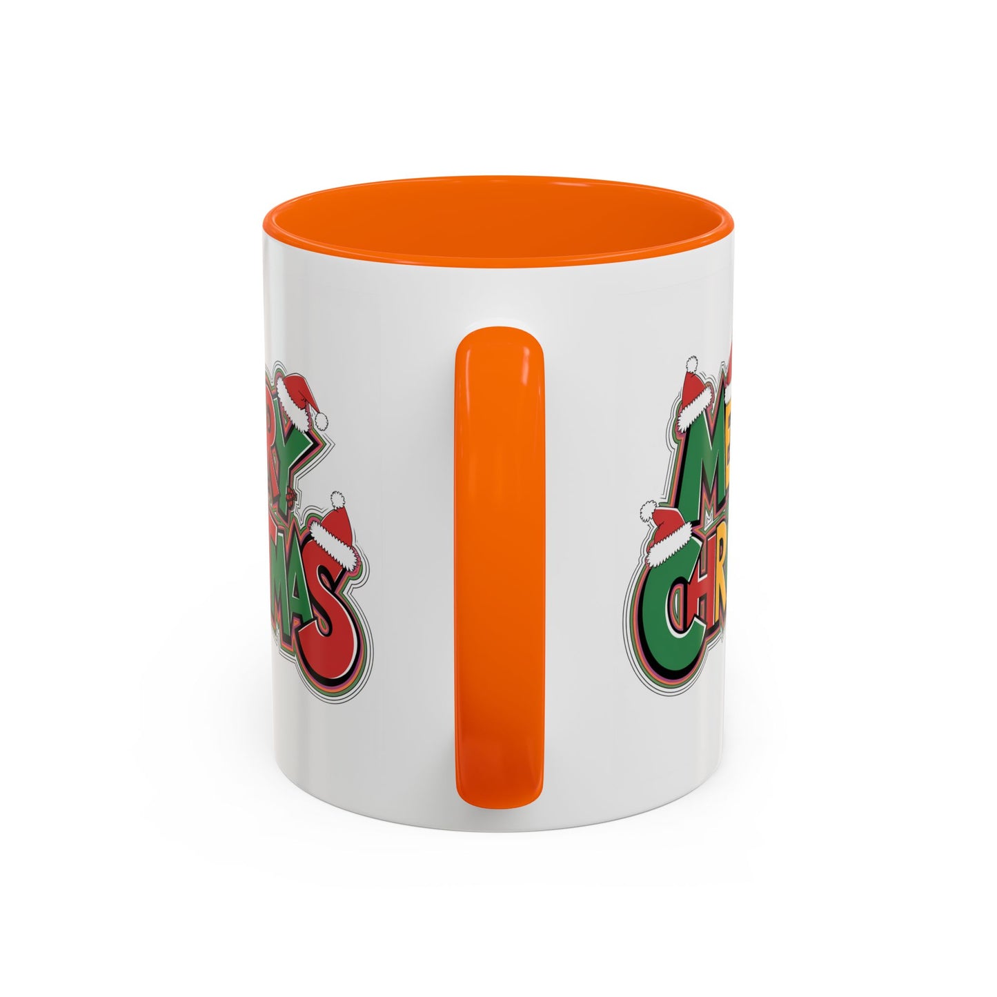 Christmas Mug - Merry Christmas Green Yellow & Red Text Hats