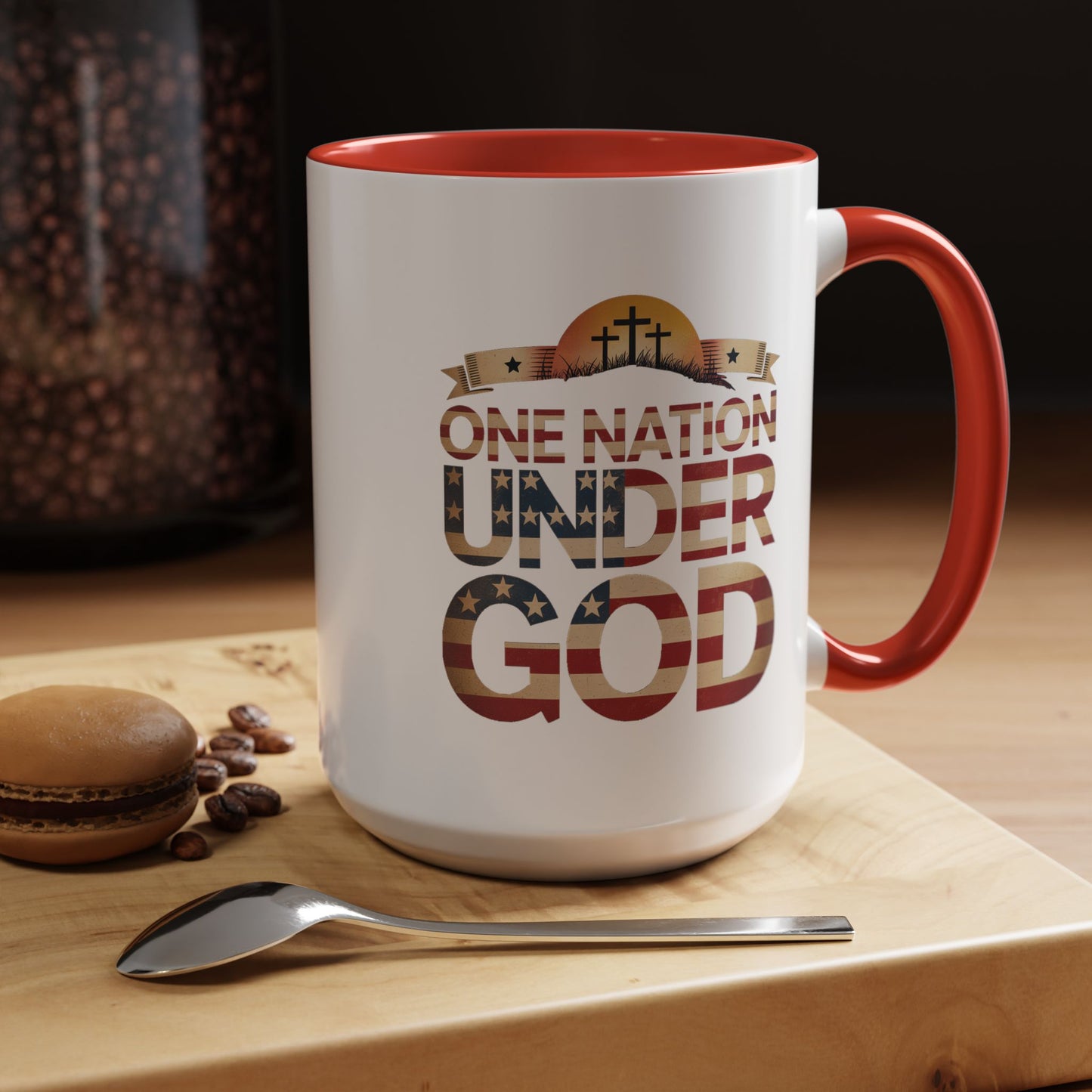 4th of July Mug - One Nation Under God Cross Flag