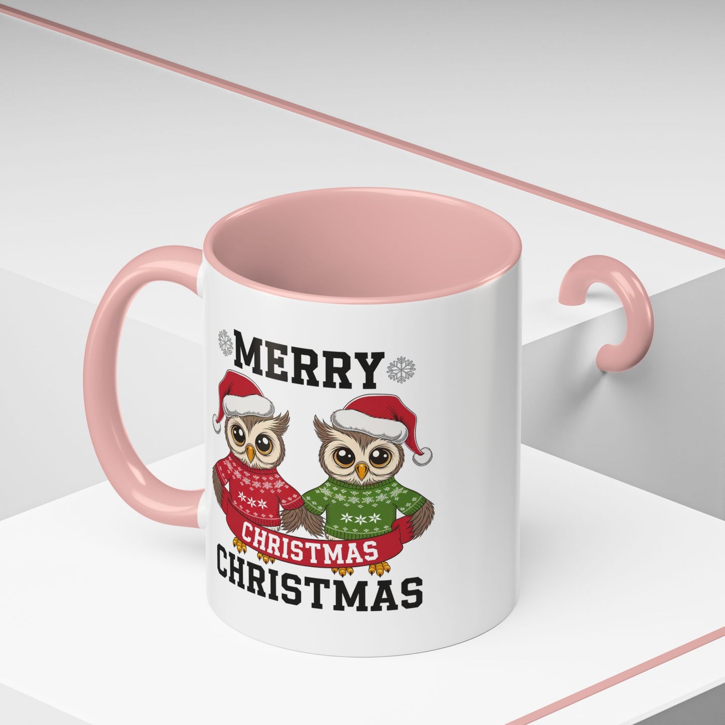 Christmas Mug - Merry Christmas Black Text Owls