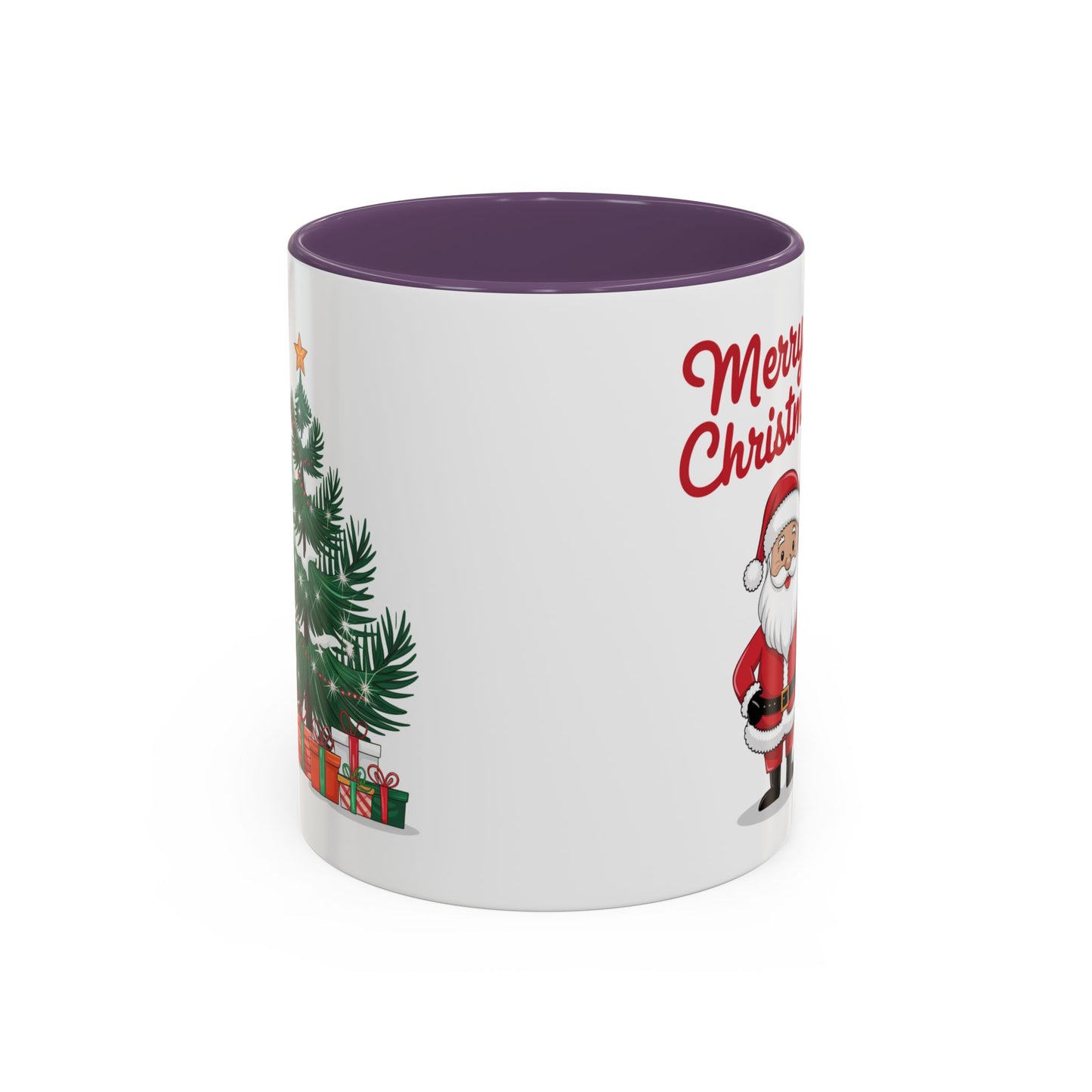 Christmas Mug - Merry Christmas Red Text Santa Tree Presents