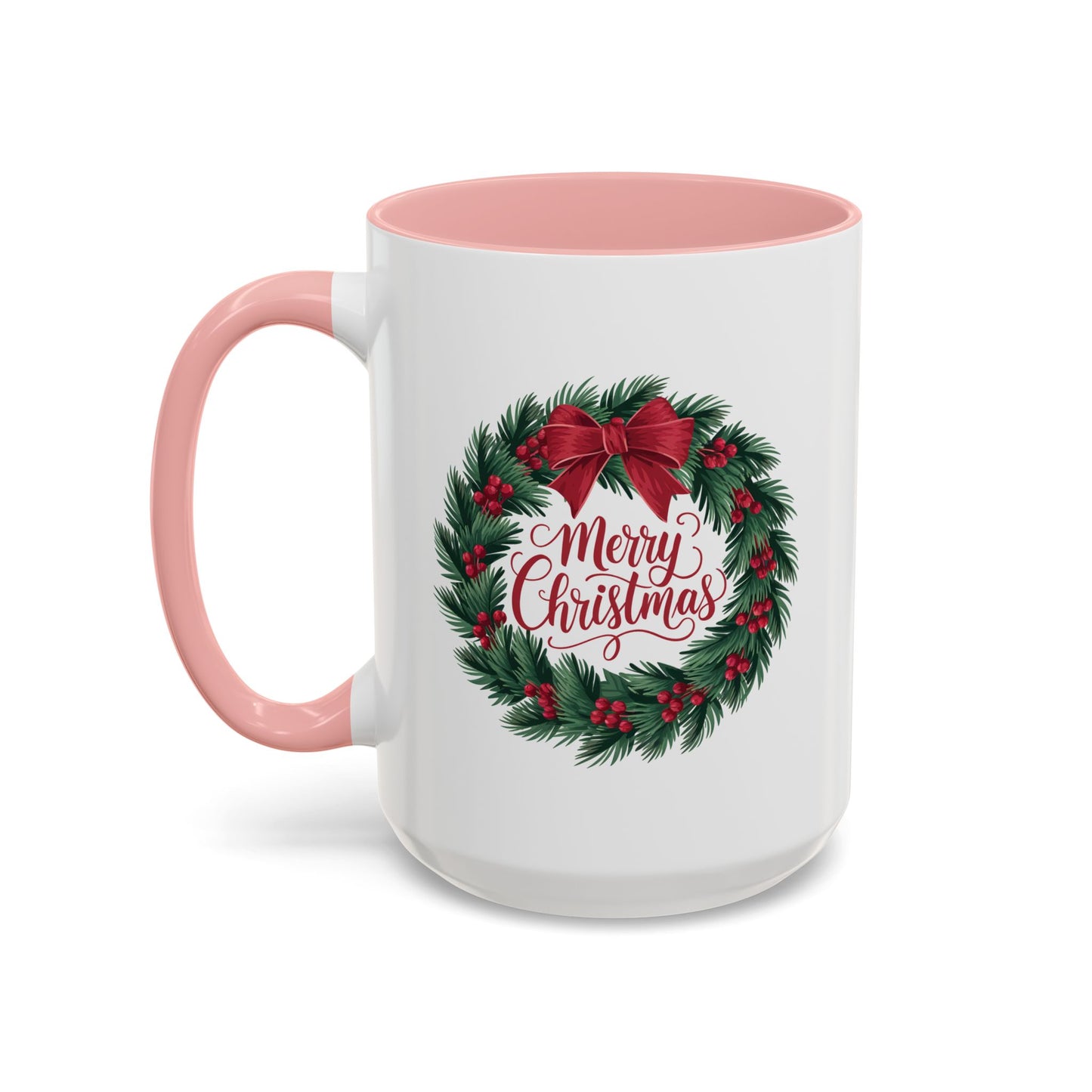 Christmas Mug - Merry Christmas Red Text Bow Wreath