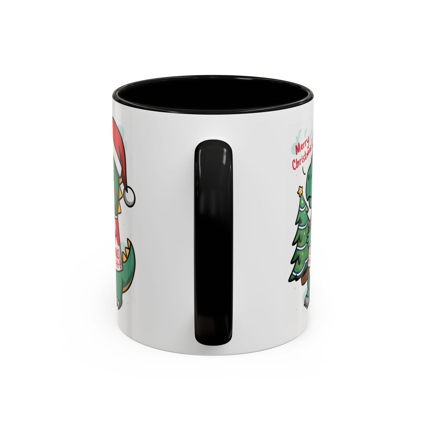 Christmas Mug - Merry Christmas Red Text Dinosaur Tree