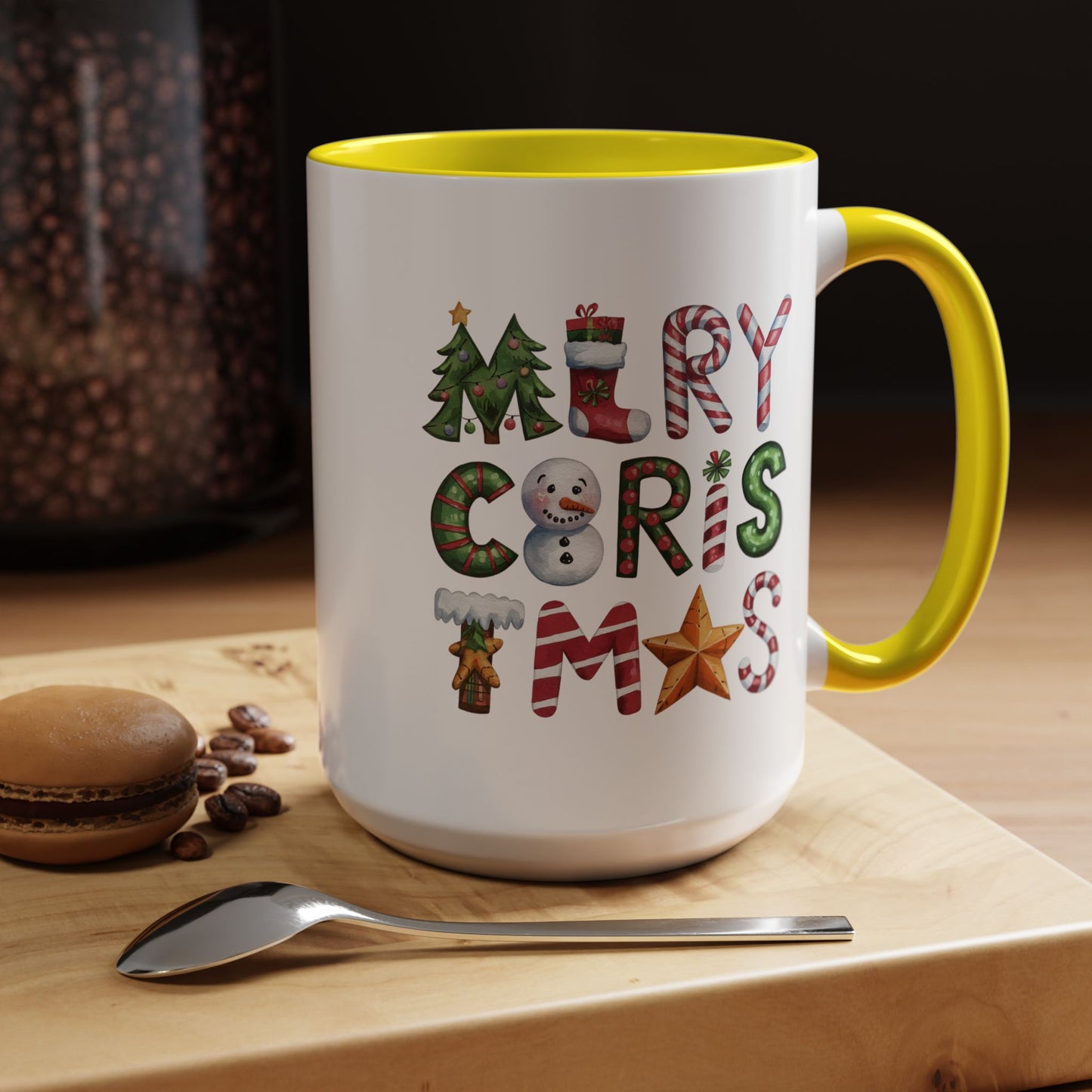 Christmas Mug - Merry Christmas Green Red & Gold Patterned Text