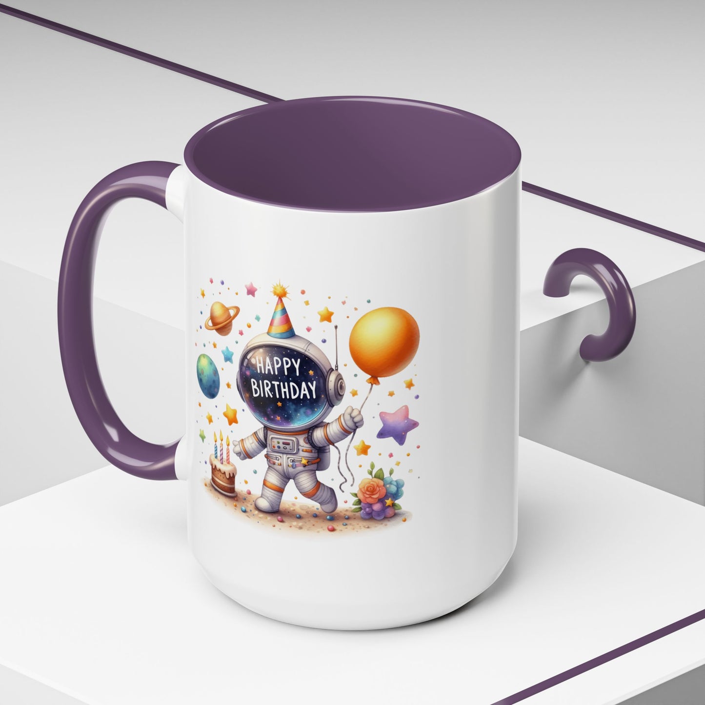 Birthday Mug - Happy Birthday Astronaut, Cake & Balloon