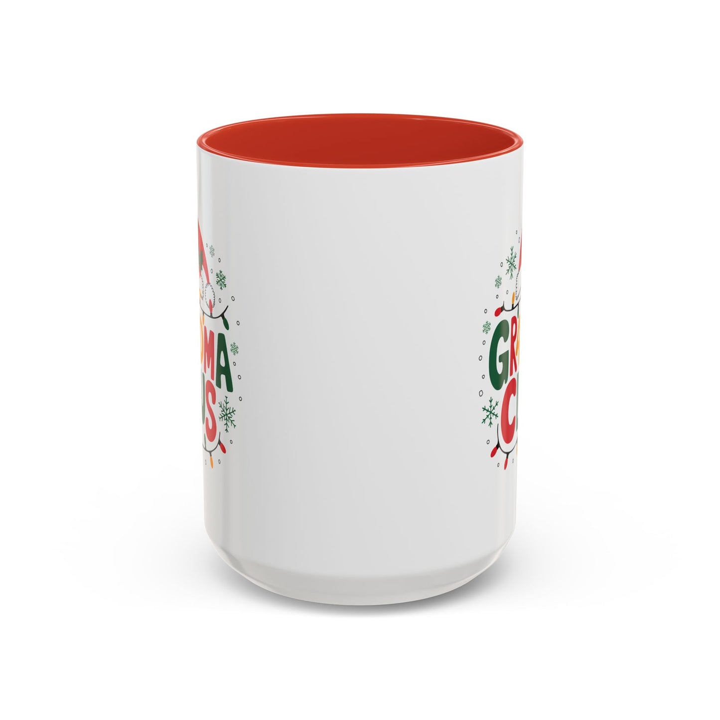 Christmas Mug - Grandma Claus Green Yellow & Red Text Hat Lights Stars