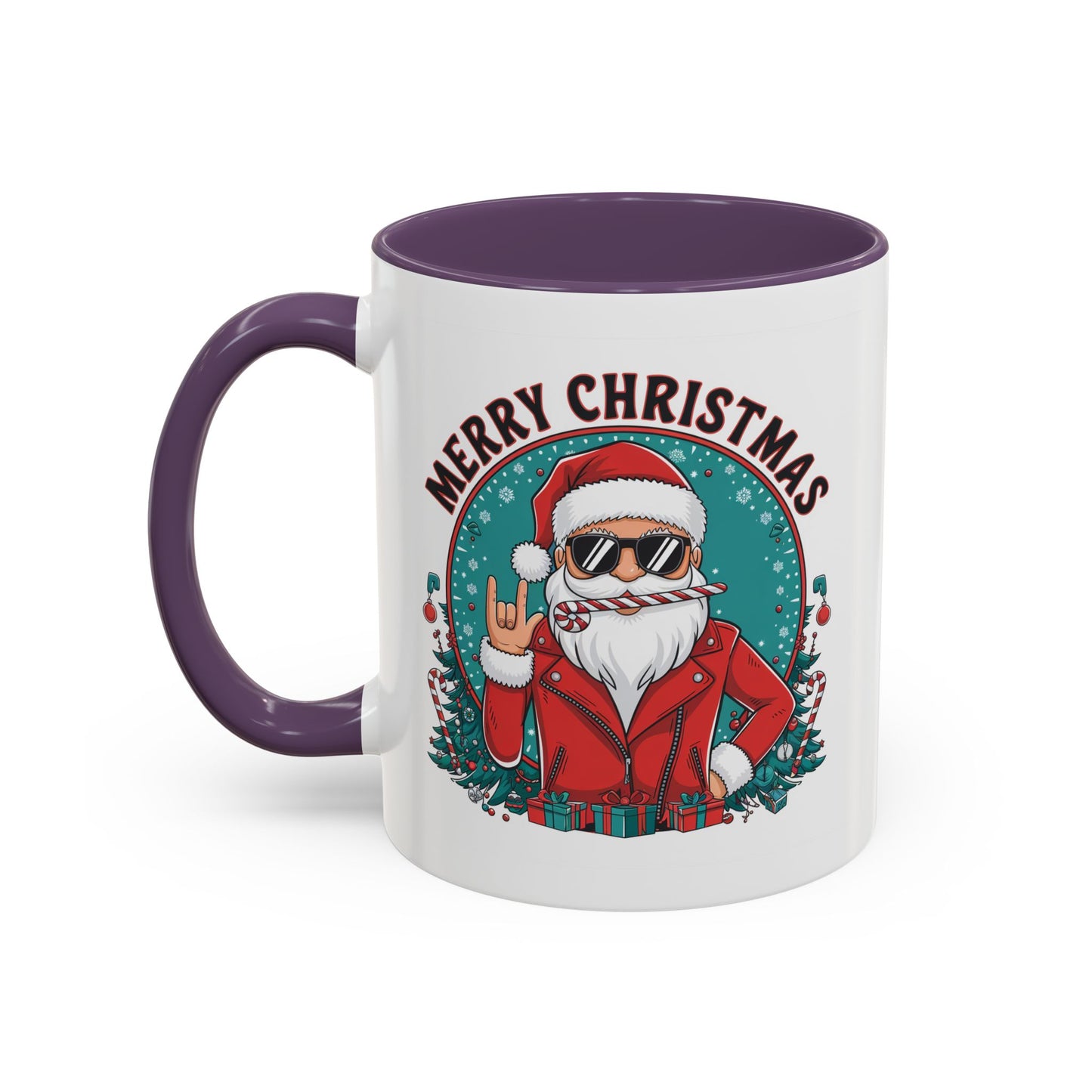 Christmas Mug - Merry Christmas Black & Red Text Cool Santa