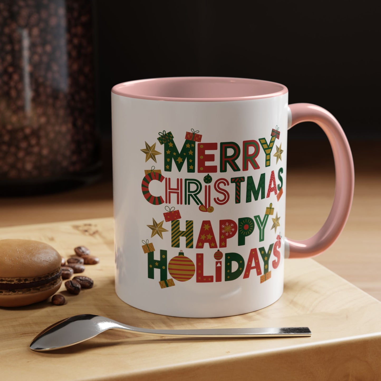 Christmas Mug - Merry Christmas Happy Holidays Decorative Text
