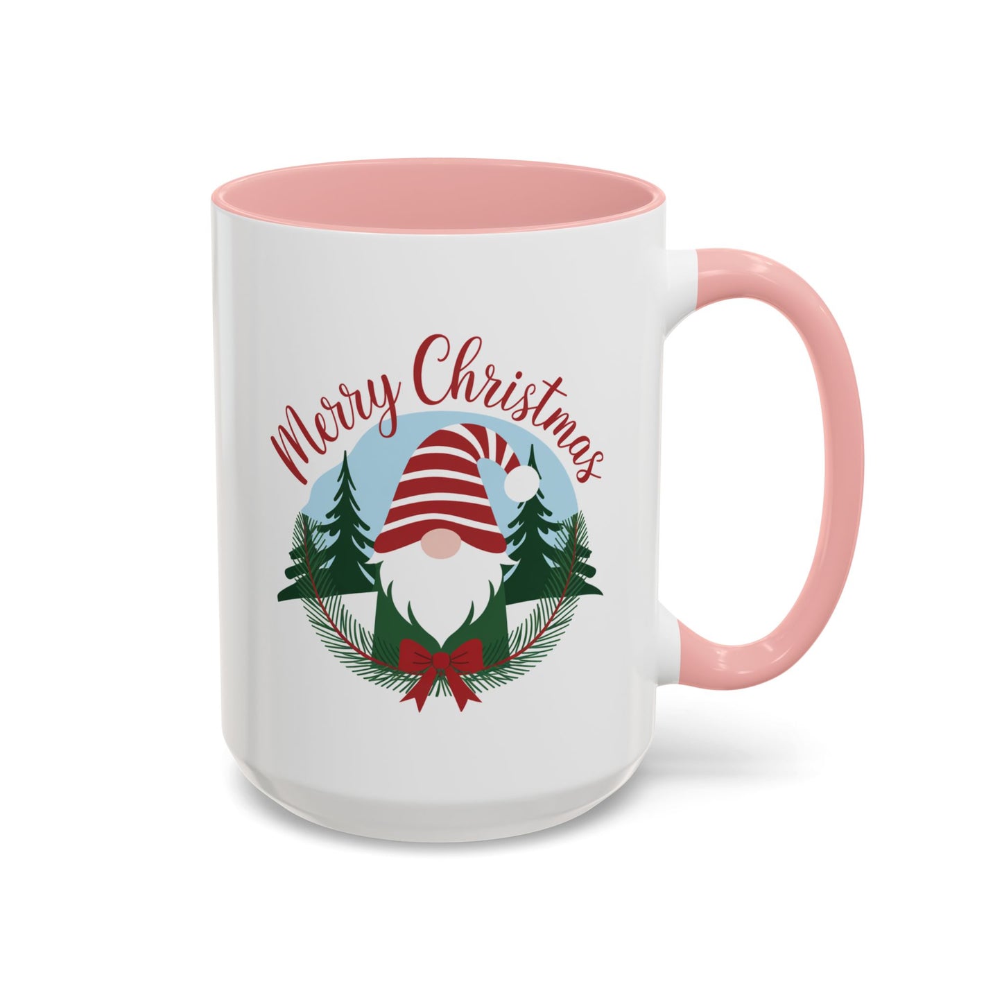 Christmas Mug - Merry Christmas Red Text Gnome Bow Tree