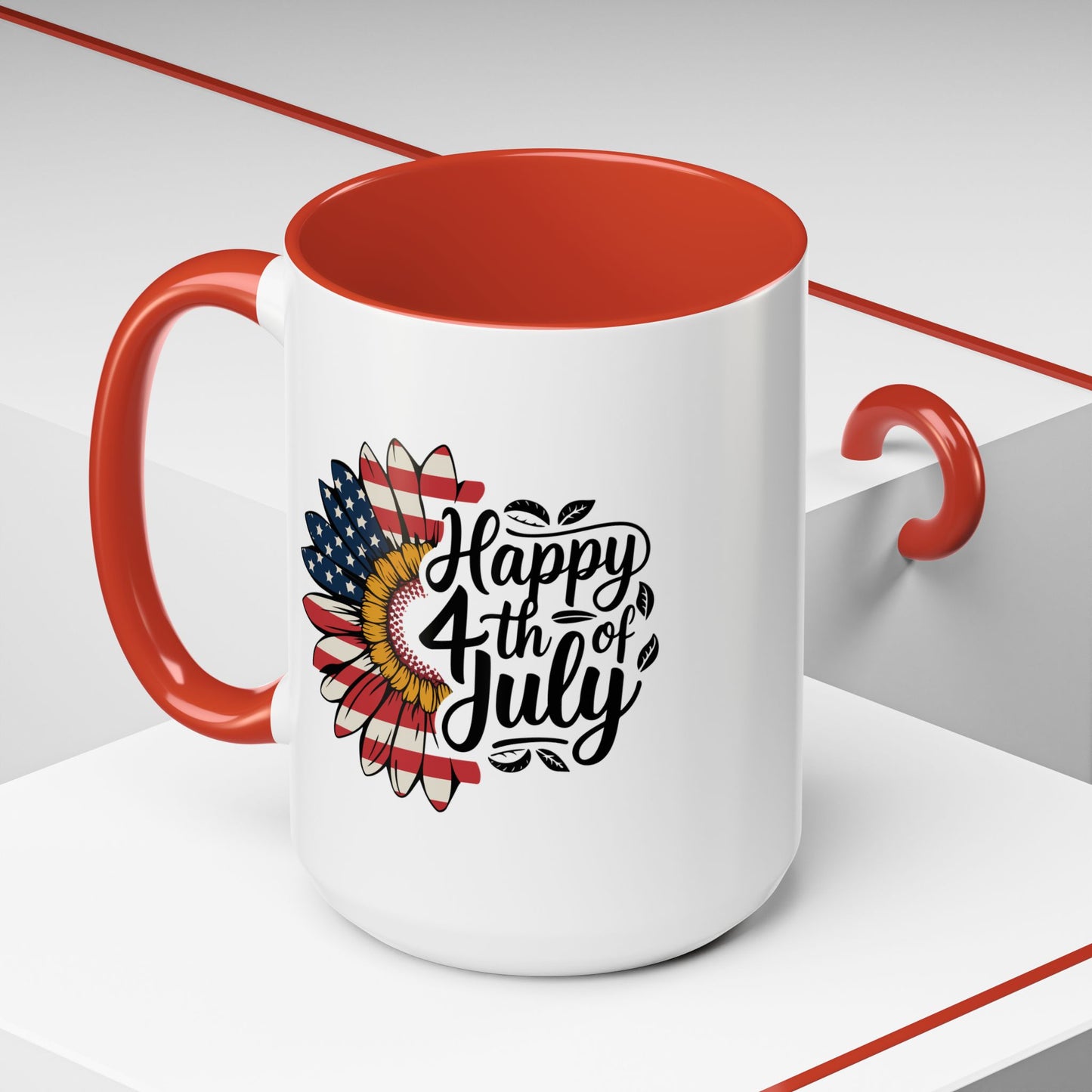 4th of July Mug - Happy 4th of July Sunflower USA Flag