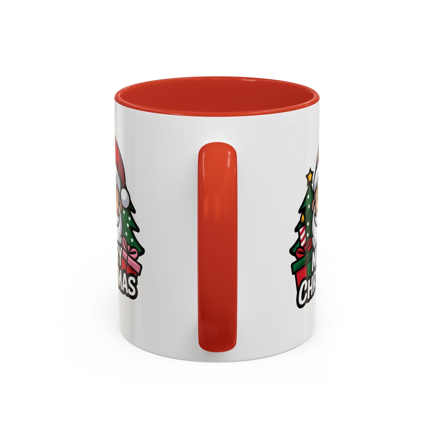 Christmas Mug - Merry Christmas White & Black Text Santa Trees Presents