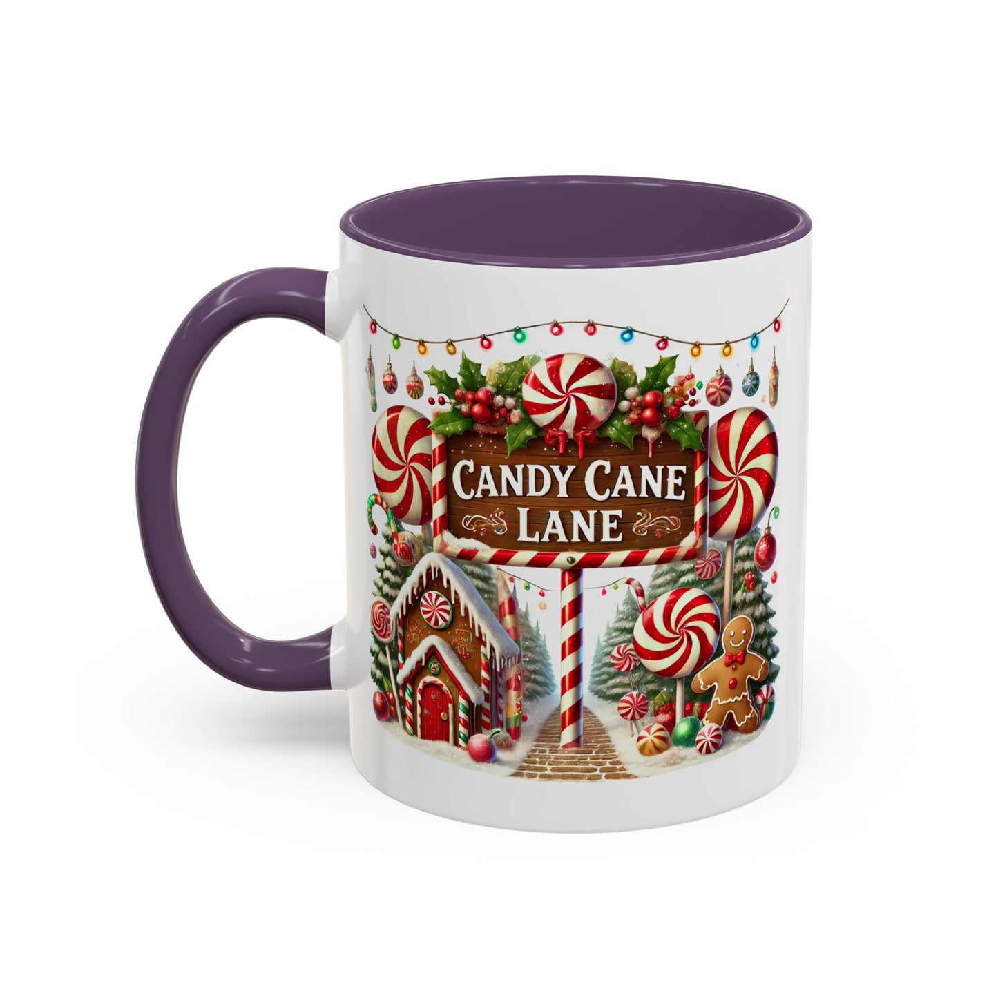 Christmas Mug - Candy Cane Lane White Text Ornaments Candy