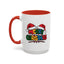 Christmas Mug - Merry Christmas Red Yellow & Blue Text Red Hats