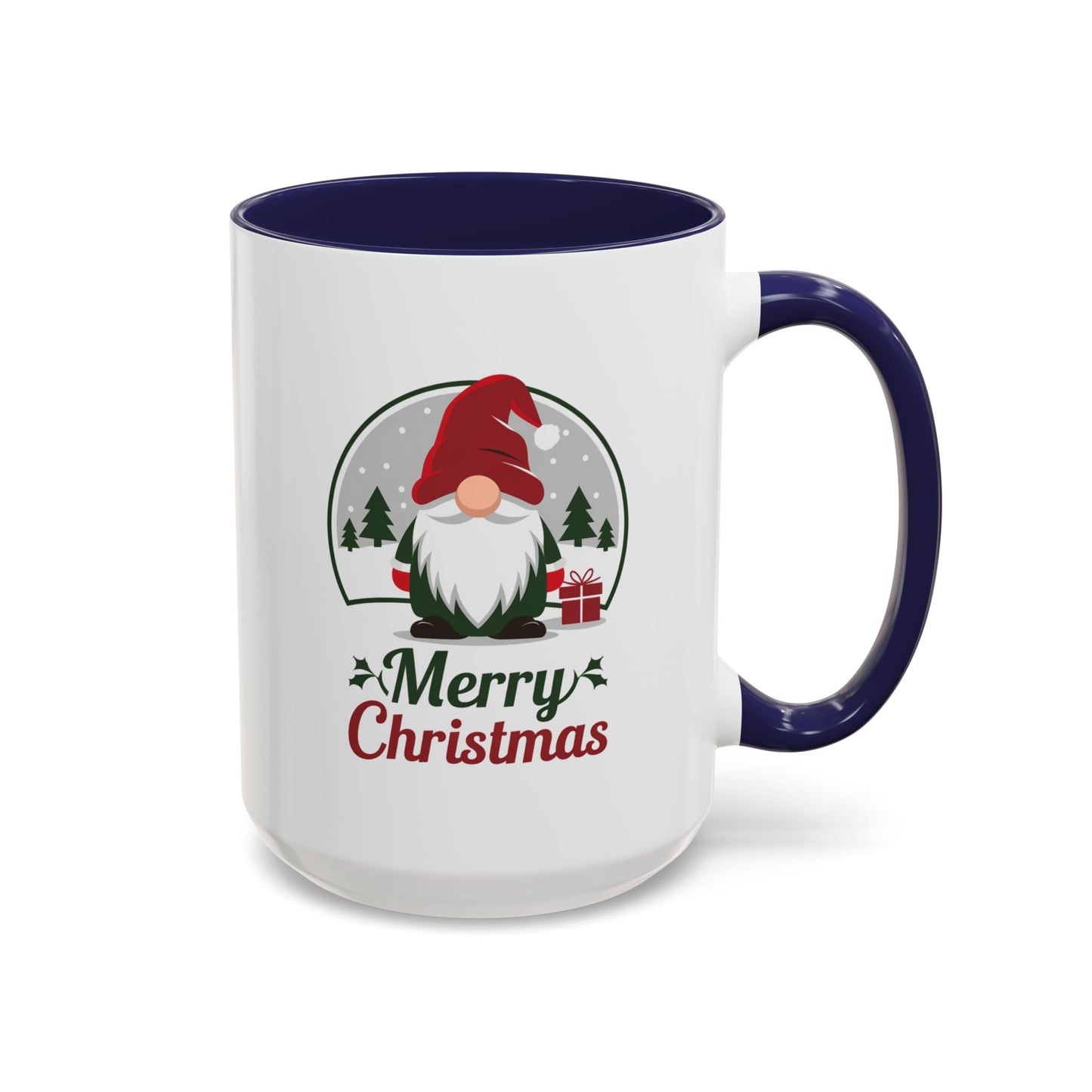 Christmas Mug - Merry Christmas Green & Red Text Gnome Present Trees