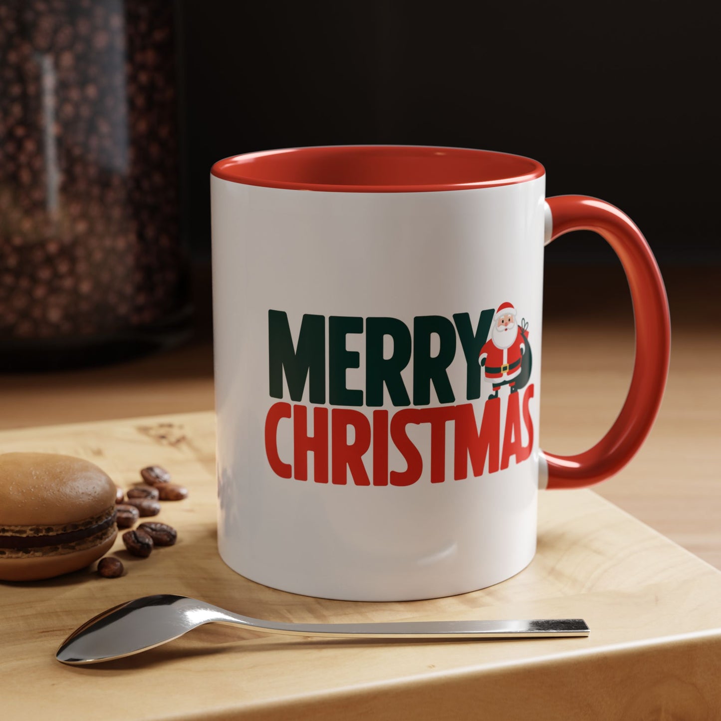 Christmas Mug - Merry Christmas Green & Red Text Santa Bag
